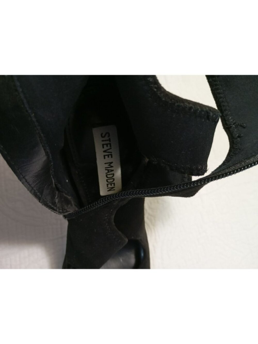 Steve Madden Black Suede Open-Toe Platform Heels Size 7 Zippered Ankle Strap - Picture 9 of 10